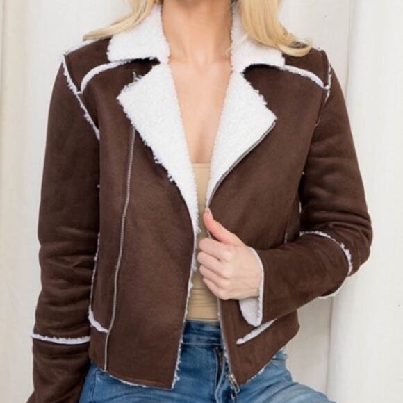 NWT Sherpa Lined Brown Zip Up Jacket Size Small - Picture 4 of 8